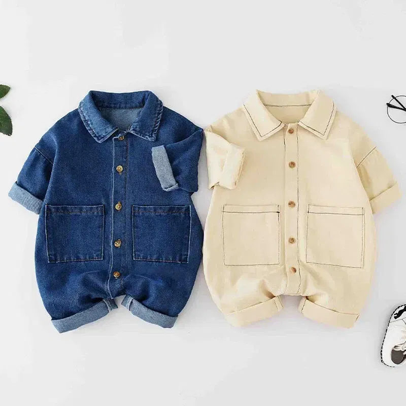 Baby Jumpsuits No Bag Spring And Autumn Japanese And Korean Version  Girls Romper Children'S Clothes Boy Romper Denim Clothes