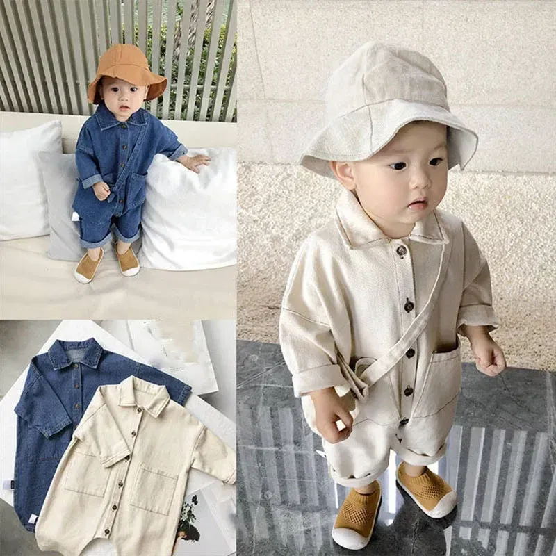 Baby Jumpsuits No Bag Spring And Autumn Japanese And Korean Version  Girls Romper Children'S Clothes Boy Romper Denim Clothes