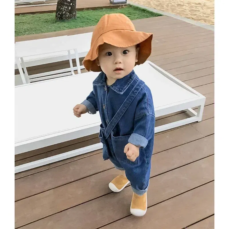 Baby Jumpsuits No Bag Spring And Autumn Japanese And Korean Version  Girls Romper Children'S Clothes Boy Romper Denim Clothes