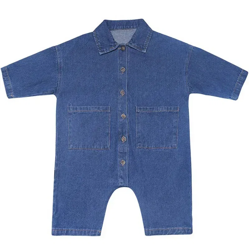 Baby Jumpsuits No Bag Spring And Autumn Japanese And Korean Version  Girls Romper Children'S Clothes Boy Romper Denim Clothes