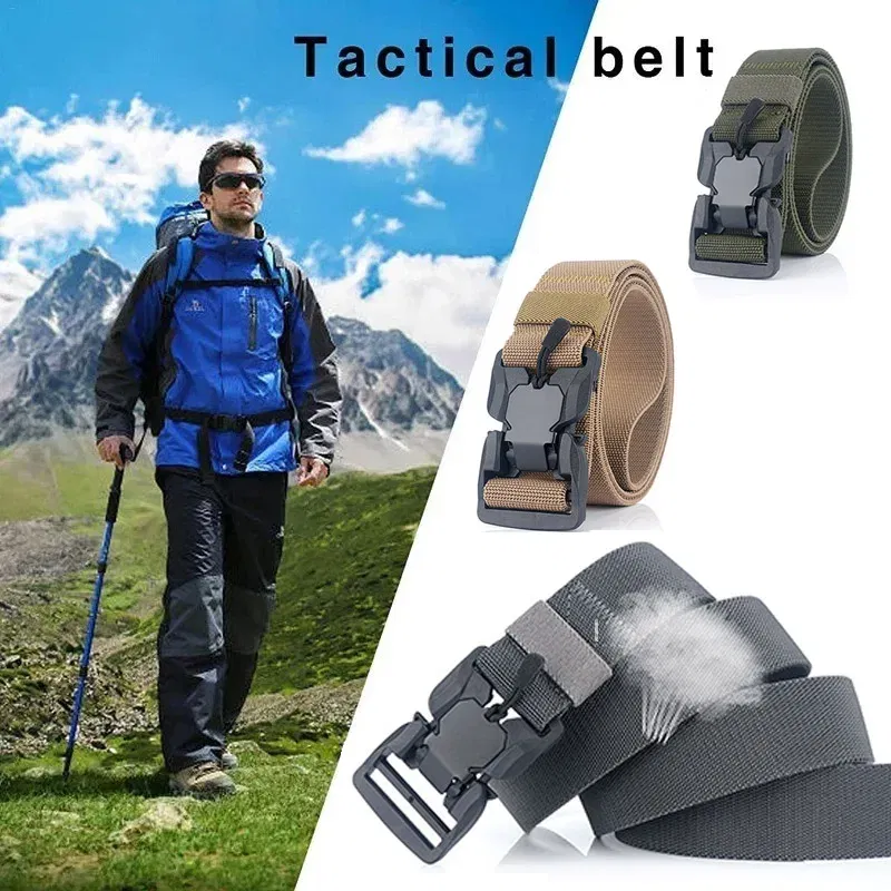 Color: Dark Khaki, Belt Length: 125cm, Ships From: CHINA - Military Nylon Tactical Belt for Men Women Unisex Magnetic Quick Release Buckle Army Outdoor Training Waist Belts Strap Nylon