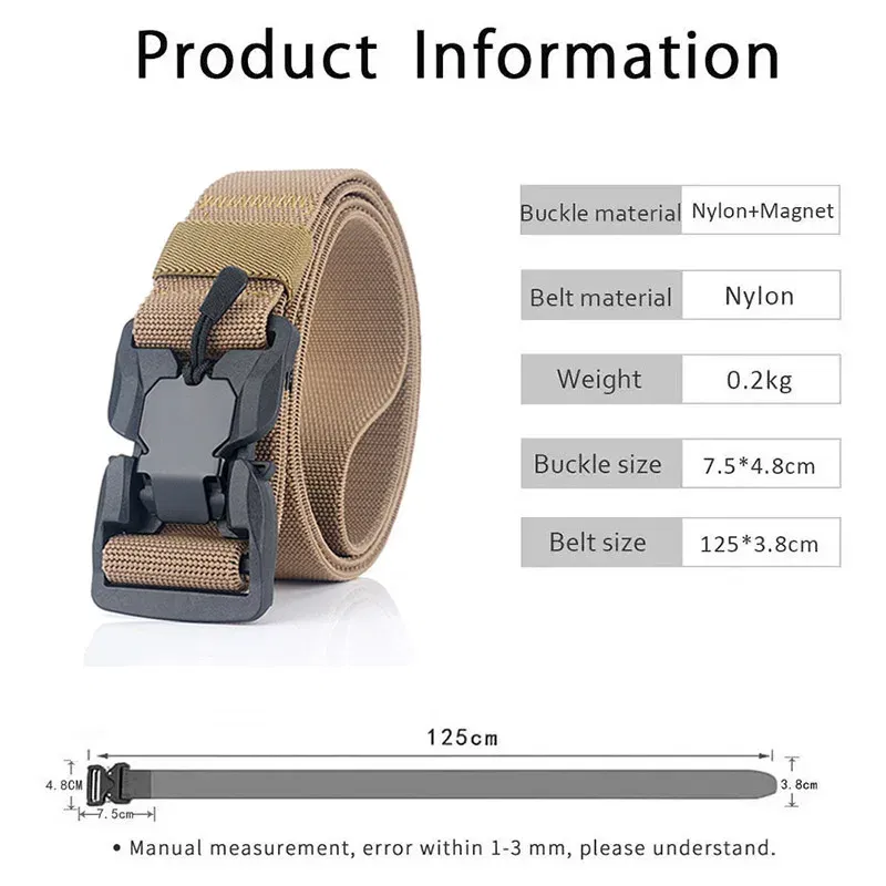 Color: Dark Khaki, Belt Length: 125cm, Ships From: CHINA - Military Nylon Tactical Belt for Men Women Unisex Magnetic Quick Release Buckle Army Outdoor Training Waist Belts Strap Nylon