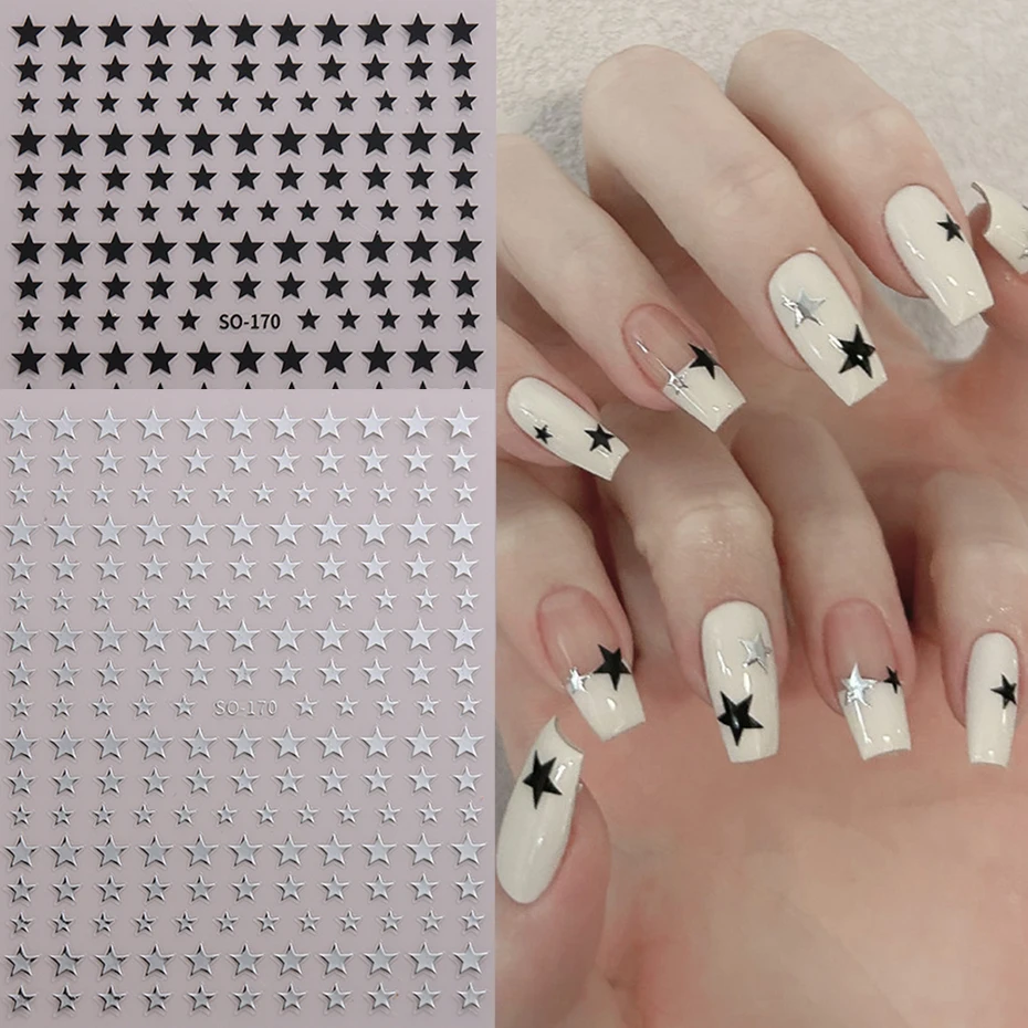 Color: SKY BLUE - Sliver Stars Nails Stickers 3D Bronzing Laser White Cross Starlight Glossychic Y2k Stylish Adhesive Manicure Decorations SO-167