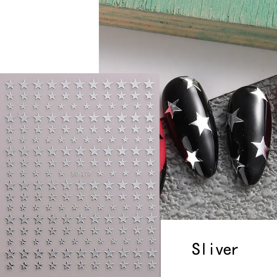 Color: SKY BLUE - Sliver Stars Nails Stickers 3D Bronzing Laser White Cross Starlight Glossychic Y2k Stylish Adhesive Manicure Decorations SO-167