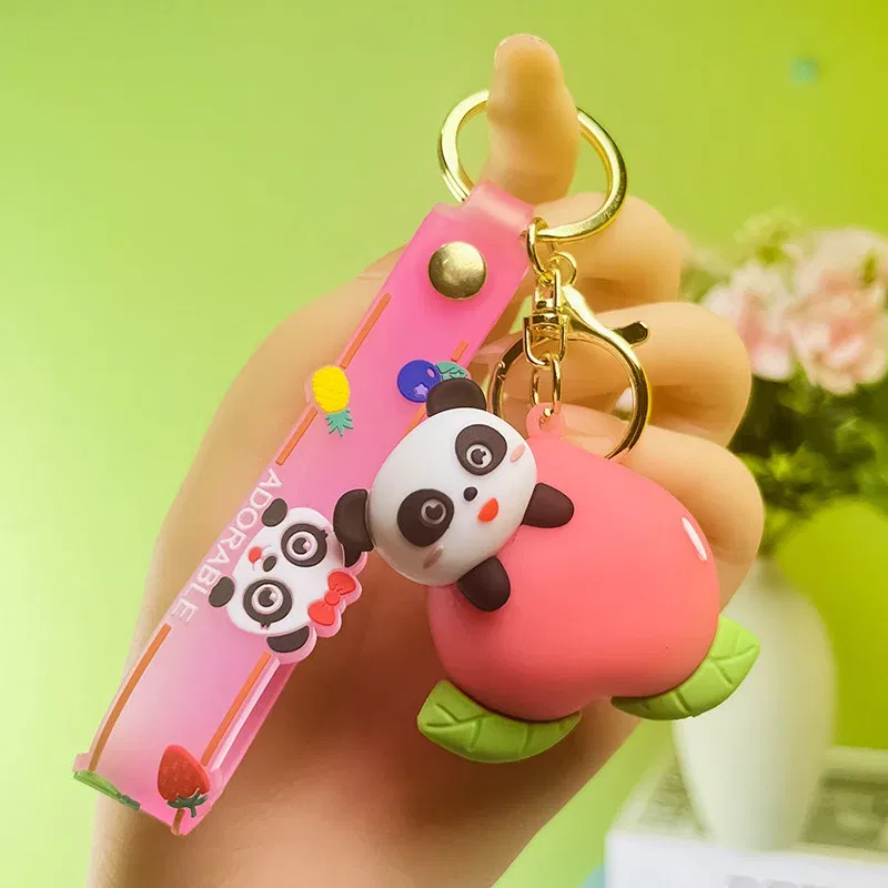 Color: GRAY - Cartoon Panda Keychain Silicone Animal Doll Pendant Keyring For Women Men Bag Charms Car Key Holder Accessories Couple Gift