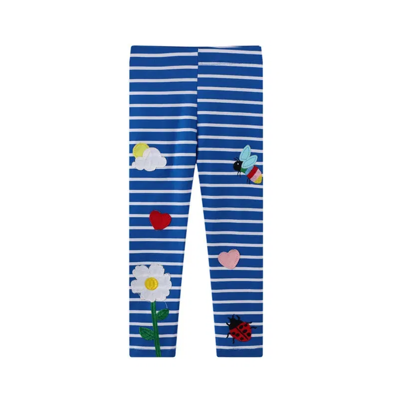 Color: Blue, Kid Size: 7T - Jumping Meters New Arrival Girls Leggings Pant With Bee Embroidery Fashion Stripe Kids Skinny Pants Toddler Kids Pencil Pant