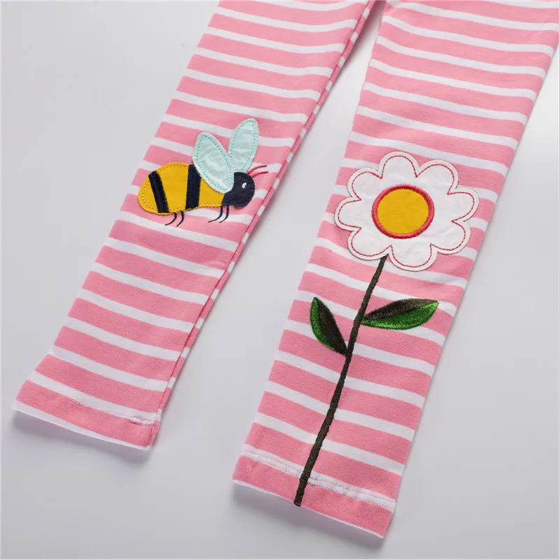 Color: Blue, Kid Size: 7T - Jumping Meters New Arrival Girls Leggings Pant With Bee Embroidery Fashion Stripe Kids Skinny Pants Toddler Kids Pencil Pant