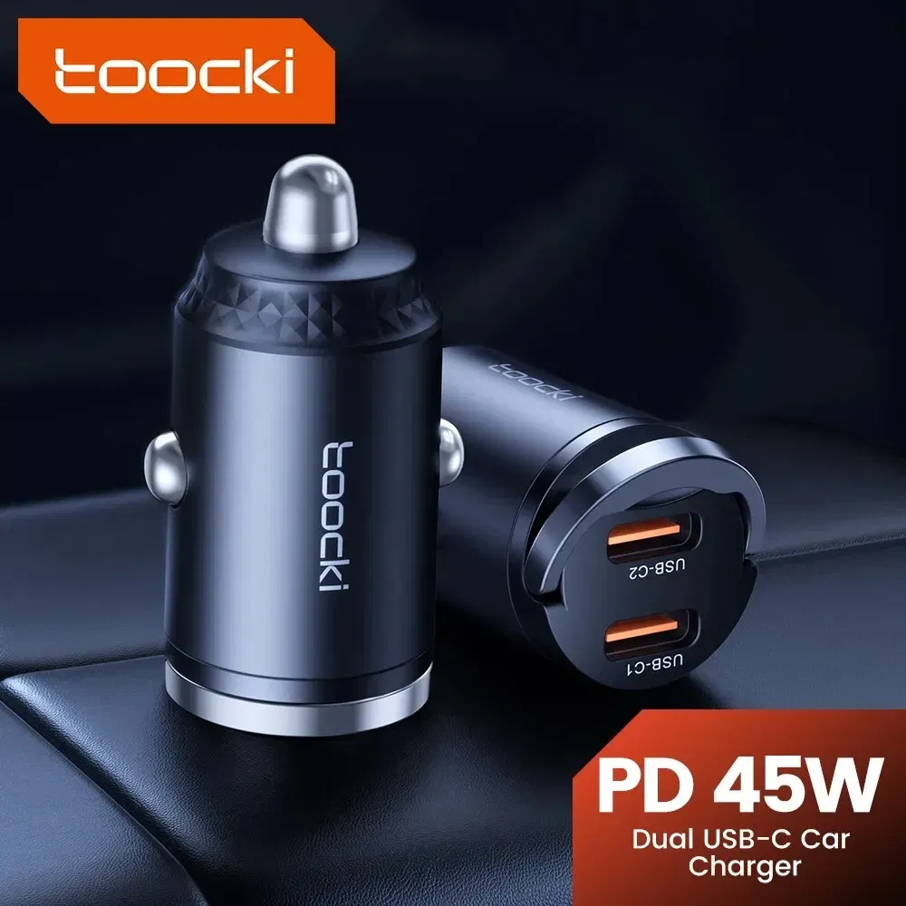 Color Name: black - Toocki Mini PD 45W Car Charger Pull Ring Fast Charging USB C Phone Charger Adapter For iPhone 14 13 Pro Xiaomi Samsung Huawei