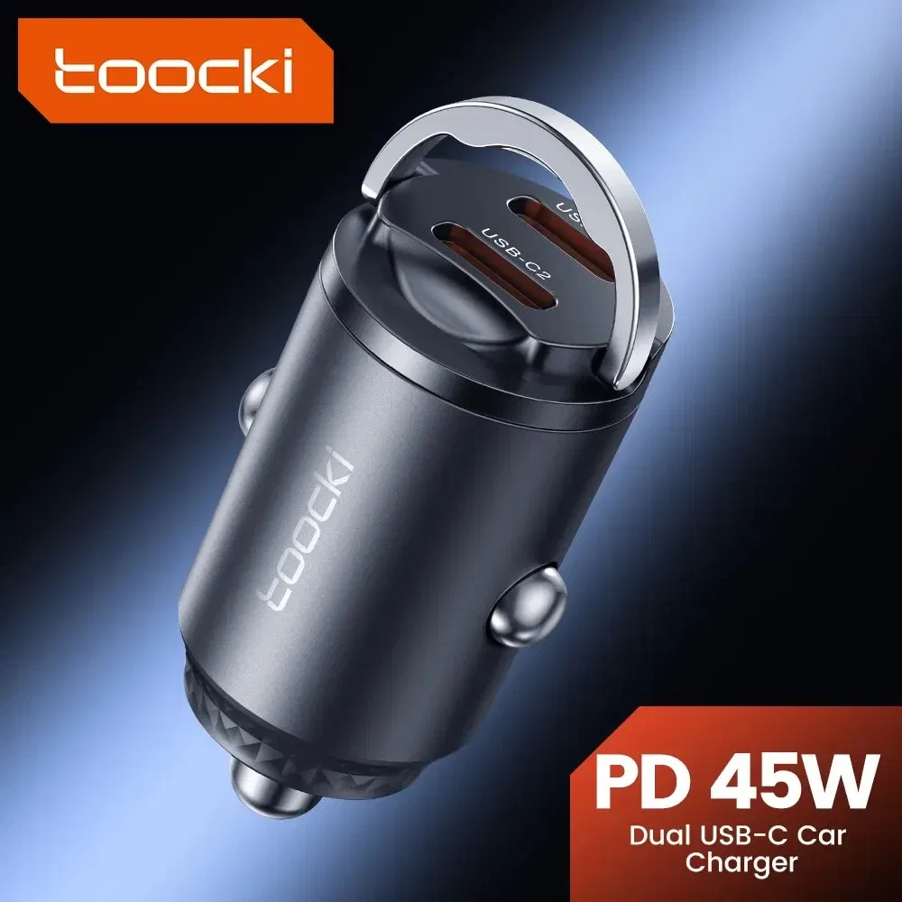 Color Name: black - Toocki Mini PD 45W Car Charger Pull Ring Fast Charging USB C Phone Charger Adapter For iPhone 14 13 Pro Xiaomi Samsung Huawei