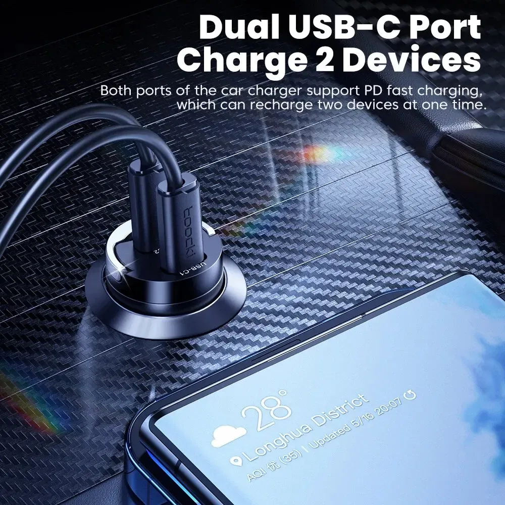 Color Name: black - Toocki Mini PD 45W Car Charger Pull Ring Fast Charging USB C Phone Charger Adapter For iPhone 14 13 Pro Xiaomi Samsung Huawei