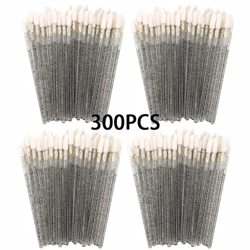 Handle Color: Yellow - 100/300PCS Disposable Lip Brush Makeup Brushes Lipstick Applicator Wands Wholesale Eyelashes Extension Tool Beauty Accessories
