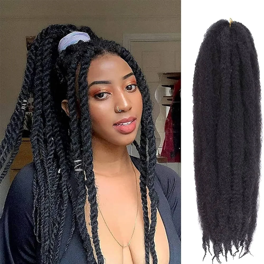Color: #4, Stretched Length: 18inches, Bulk Buy: 3Pcs/Lot - 18 Inch Synthetic Marley Twist Braiding Hair Afro Kinky Curly Crochet Hair for Faux Locs Long Springy Twist Hair Extensions