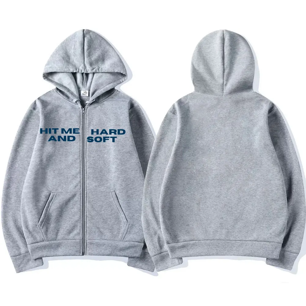 Color: WHITE, Size: M - Hit Me Hard and Soft 2025 Tour Zipper Hoodies Men Women Harajuku Pullovers Fashion Hip Hop Zip Up Sweatshirts Jackets Fans Gift