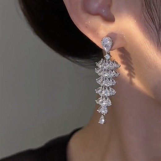 Sparkling Zircon Christmas Tree Drop Earrings For Women