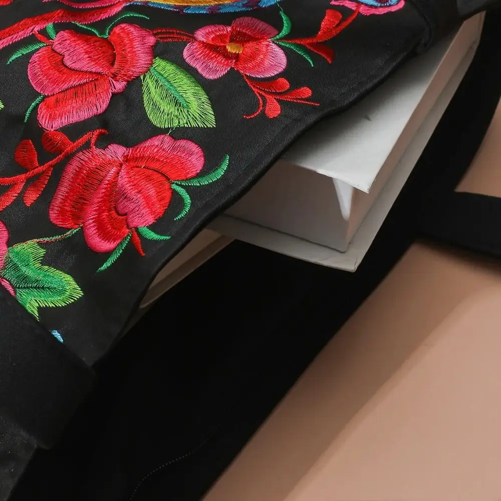 Color: Blue - Ethnic Style Women Shoulder Bag Casual Canvas Large Capacity Embroidered Tote Bag Handbag Colorful Shopping Bag