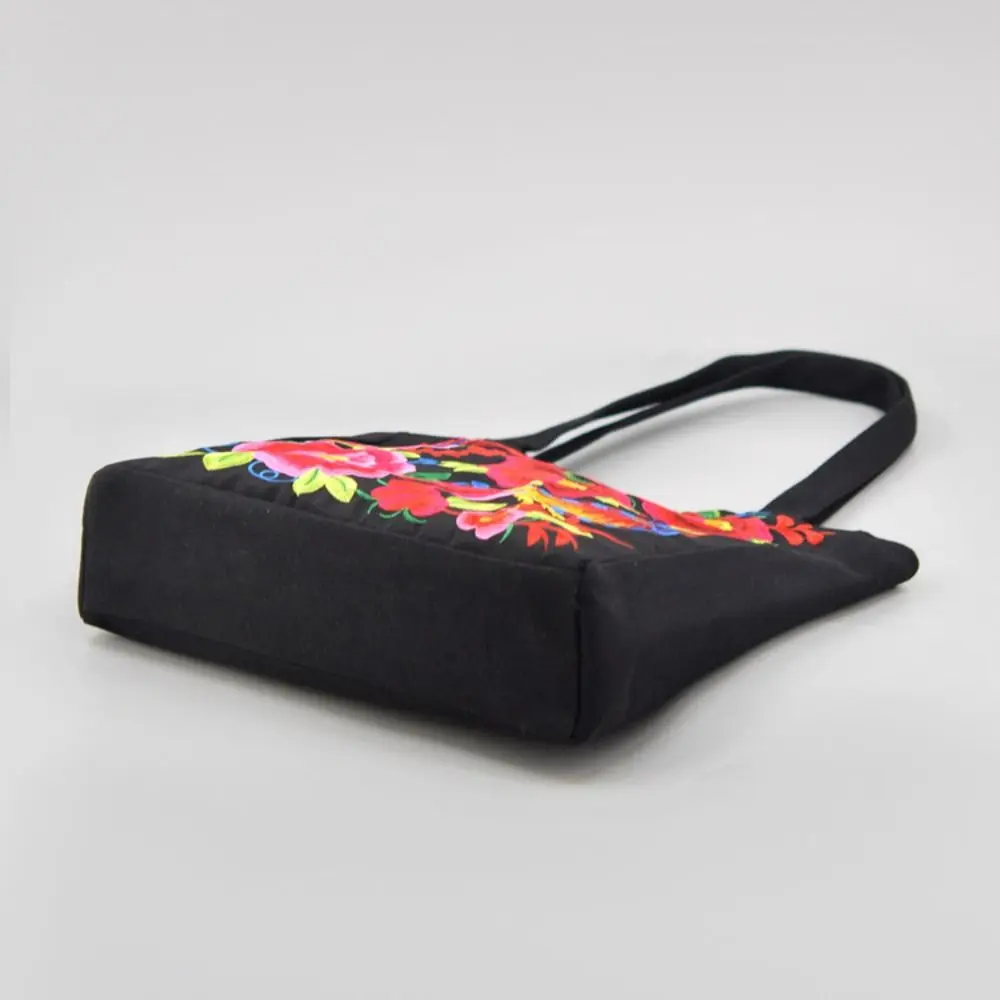 Color: Blue - Ethnic Style Women Shoulder Bag Casual Canvas Large Capacity Embroidered Tote Bag Handbag Colorful Shopping Bag