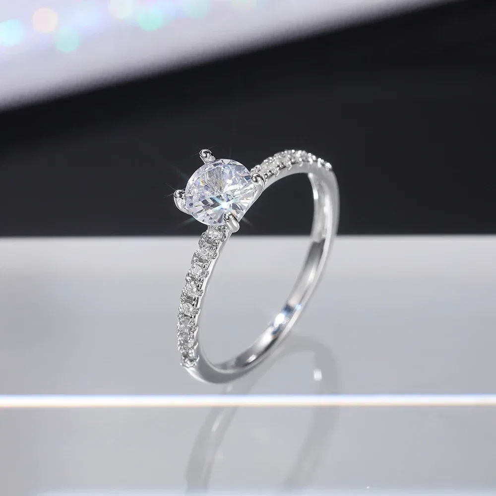 Main Stone Color: Red, Ring Size: 9 - Huitan Classic 4 Claws Design Round Zirconia Women Wedding Engagement Rings 3 Colors Available Low-key Bridal Jewelry Hot Sale