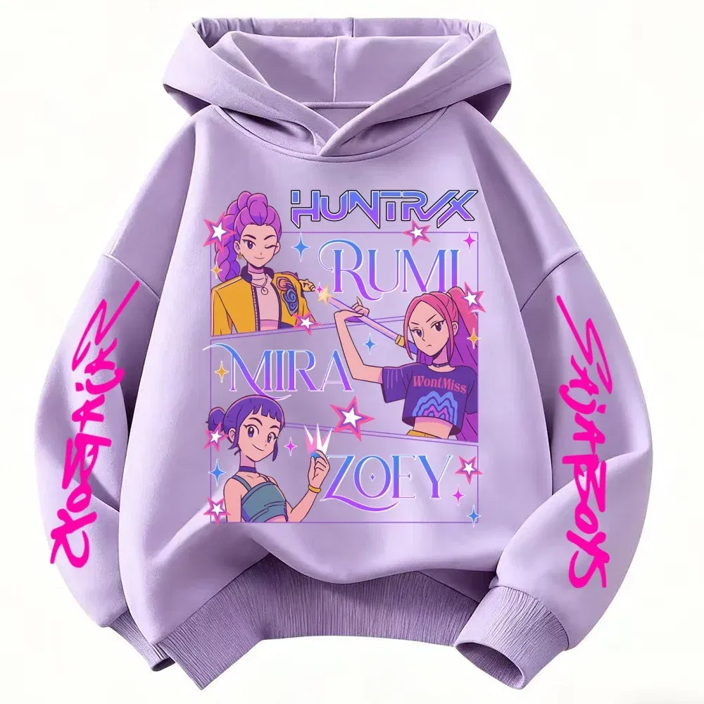 Color: black, Kid Size: 5 - Children's Hoodies KPop Demon Hunters tops Boy Girls Coat Casual Toddle Sweatshirr white pink child 3-12 year the Spring Autumn