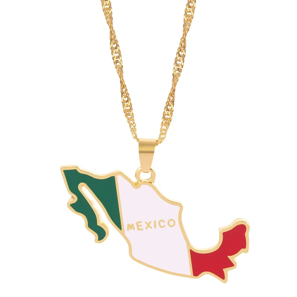 Mexican Map Flag Necklace Fashion Charm Mexican Maps Neck Chain For Men And Women Jewelry Pendant Gifts