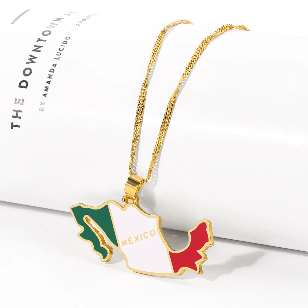 Mexican Map Flag Necklace Fashion Charm Mexican Maps Neck Chain For Men And Women Jewelry Pendant Gifts