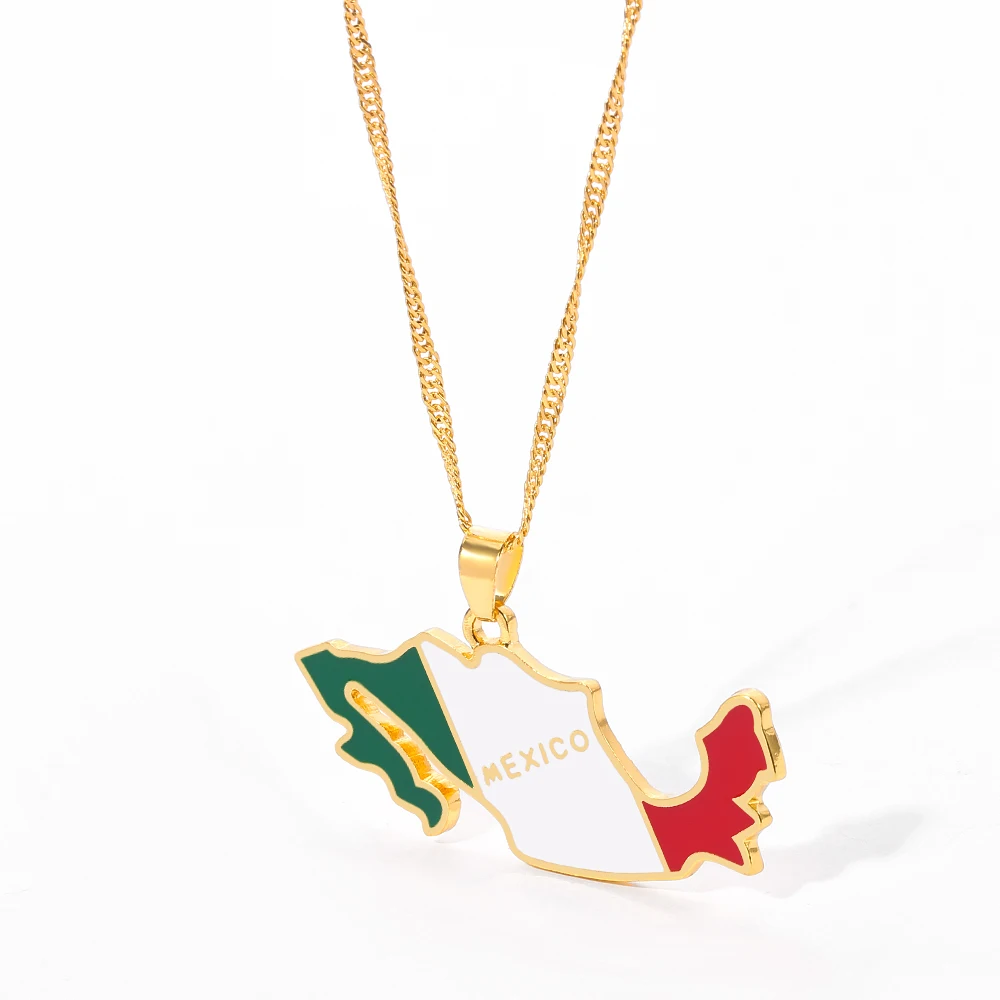 Mexican Map Flag Necklace Fashion Charm Mexican Maps Neck Chain For Men And Women Jewelry Pendant Gifts