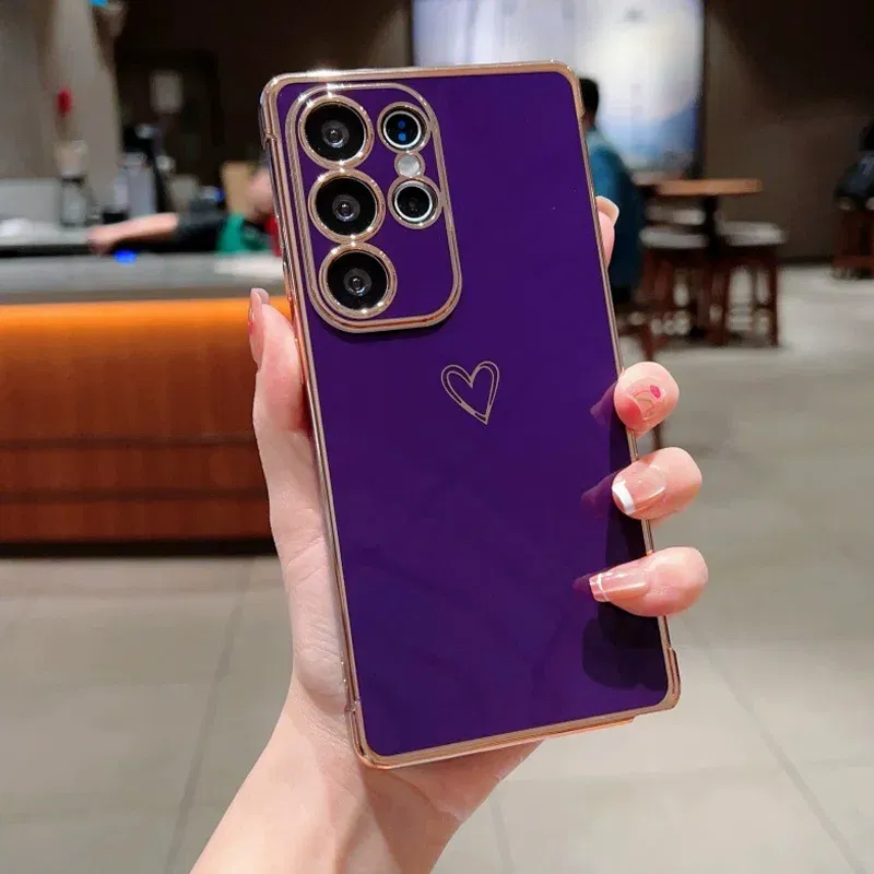 Color: Red, Compatible-Phone Models: For iPhone 15, Ships From: CHINA - Electroplating Love Heart Phone Case For Samsung Galaxy S25 S24 Ultra S23 S22 A13 A14 A52 A53 Protect Lens Shockproof Back Cover