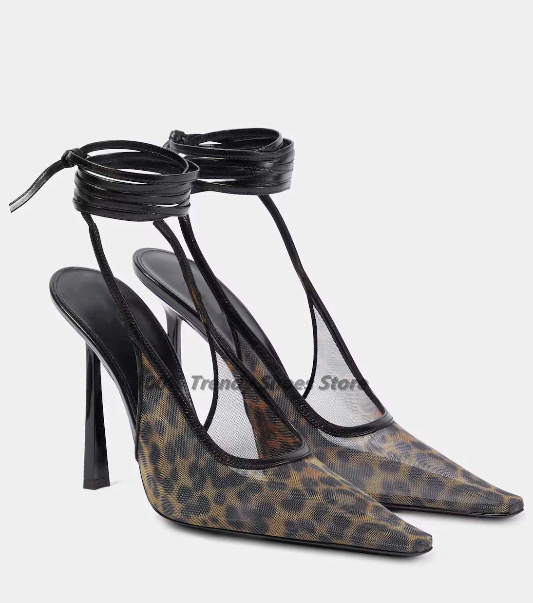 Color: Brown, Shoe Size: 43, Ships From: CHINA - European and American Leopard Print Mesh High-heeled Sandals, Sexy and Fashionable, Hot Selling Women's Shoes