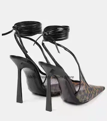 Color: Brown, Shoe Size: 43, Ships From: CHINA - European and American Leopard Print Mesh High-heeled Sandals, Sexy and Fashionable, Hot Selling Women's Shoes