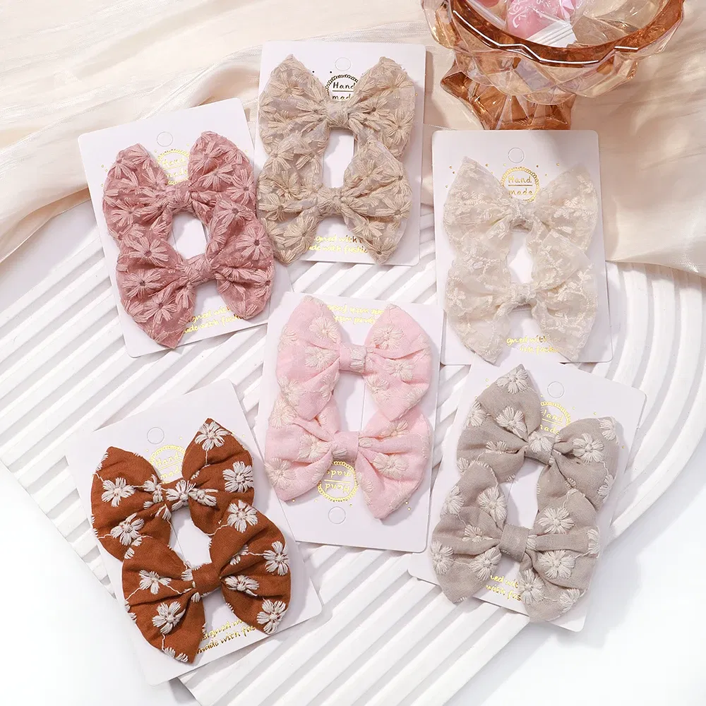 Color: Desert Camouflage - 2Pcs/Set Solid Color Kids Bows Hair Clips for Baby Girls Handmade Plaid Bowknot Hairpin Barrettes Photograph Hair Accessories