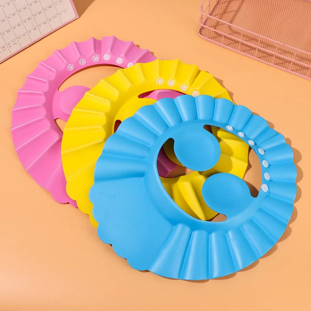 Color: GRAY - Baby Shower Soft Cap Adjustable Hair Wash Hat for Kids Ear Protection Safe Children Shampoo Bathing Shower Protect Head Cover