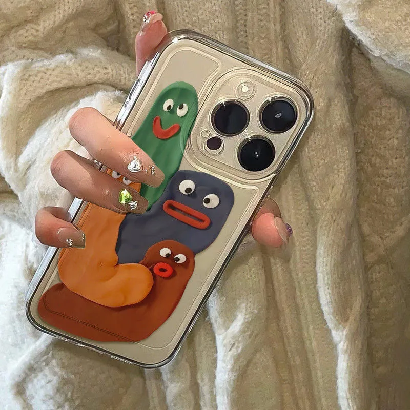 Color: Beige, Material: ABS - Funny Silly Putty Phone Case For iPhone 11 12 13 14 15 16 Pro Max XR X XS Mini 8 7 Plus SE 2020 Fashion Clear Case