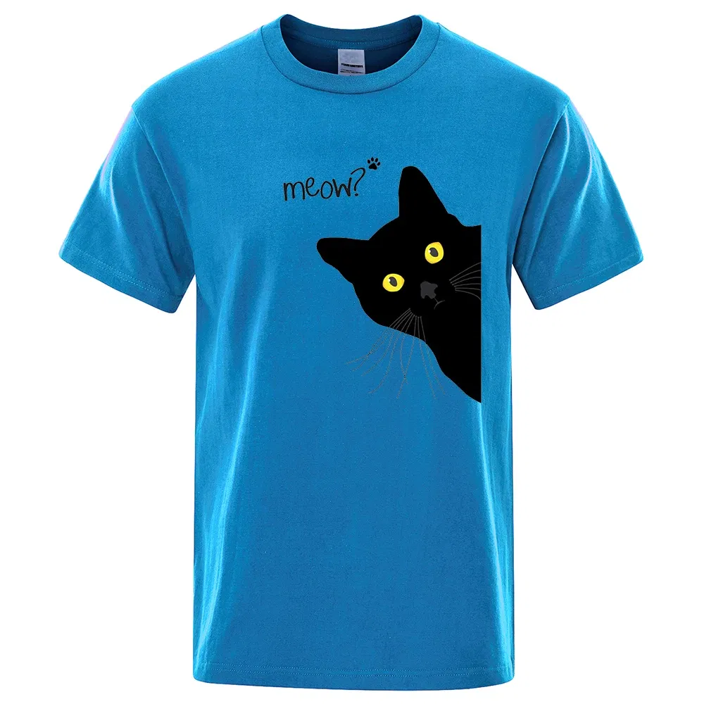 Color: Dark Grey, Size: XL - Meow Black Cat Funny Printing Men T-Shirts Breathable Tee Clothes Summer Streetwear Tops Oversized Loose Cotton Short Sleeve