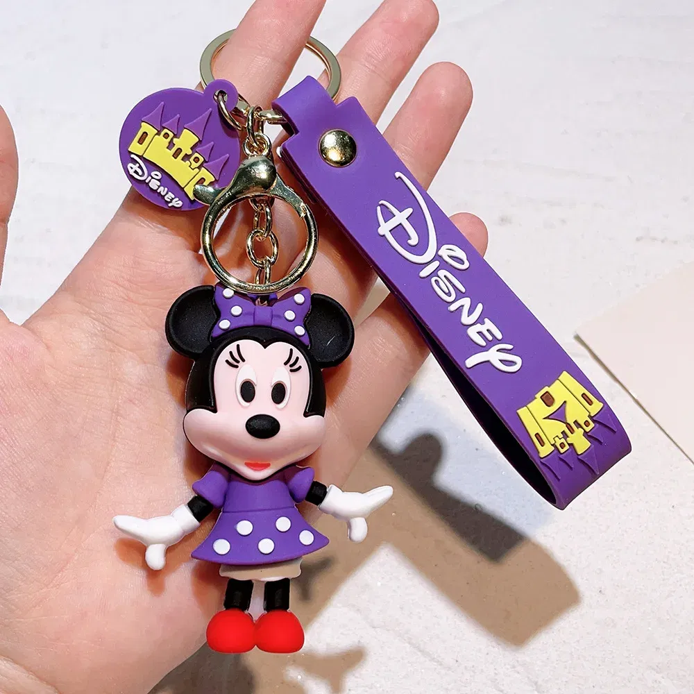 Color: Blue - Disney Mickey Keychain Cartoon Stitch Cute Minnie Keyring Anime Student Bag Hanging All-match Car Key Chain Christmas Gifts