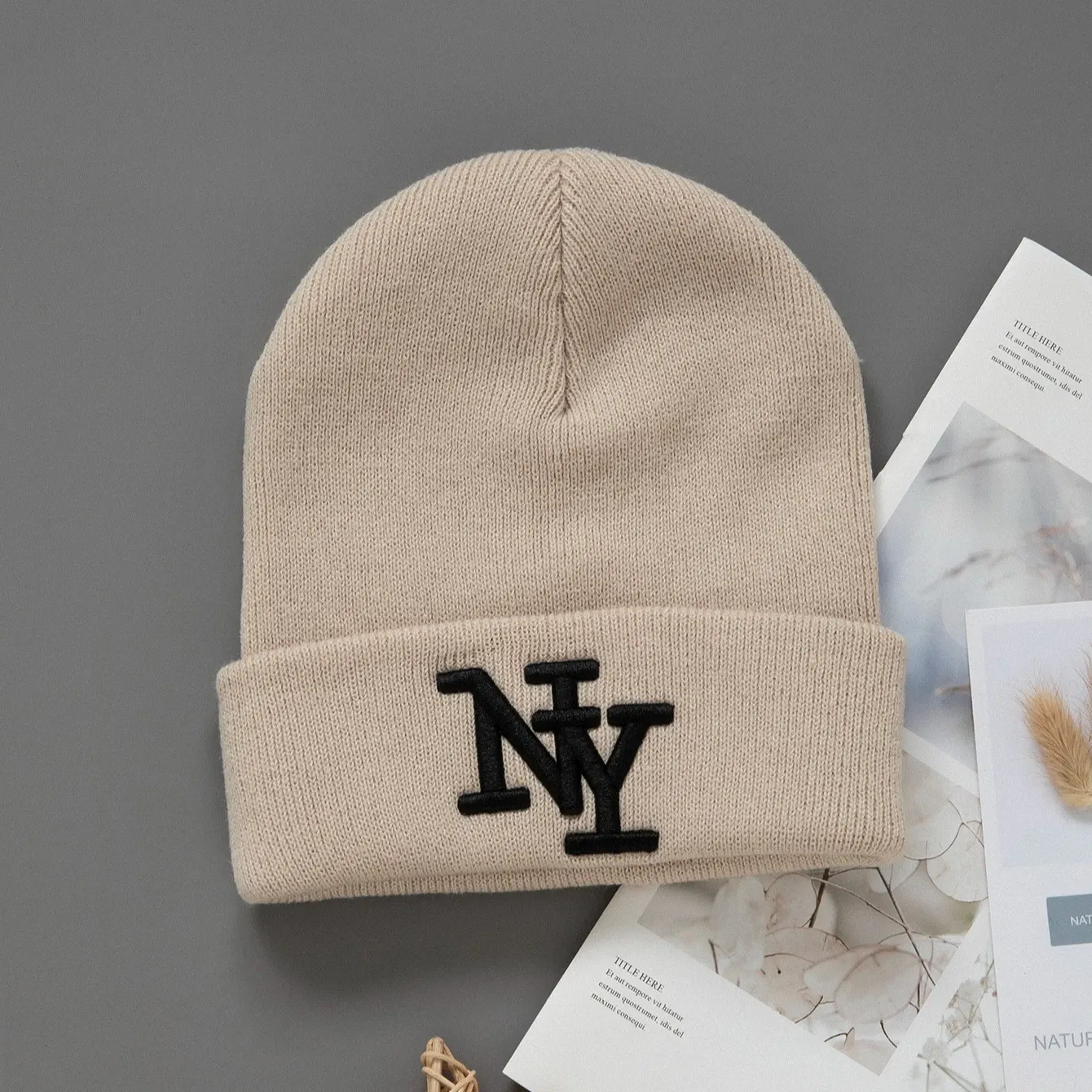 Color: light green - 1/2/3pcs Unisex Winter Beanie Hats, Solid Color Knitted Warm Outdoor Caps with Embroidered NY Logo, Hand Washable, Black