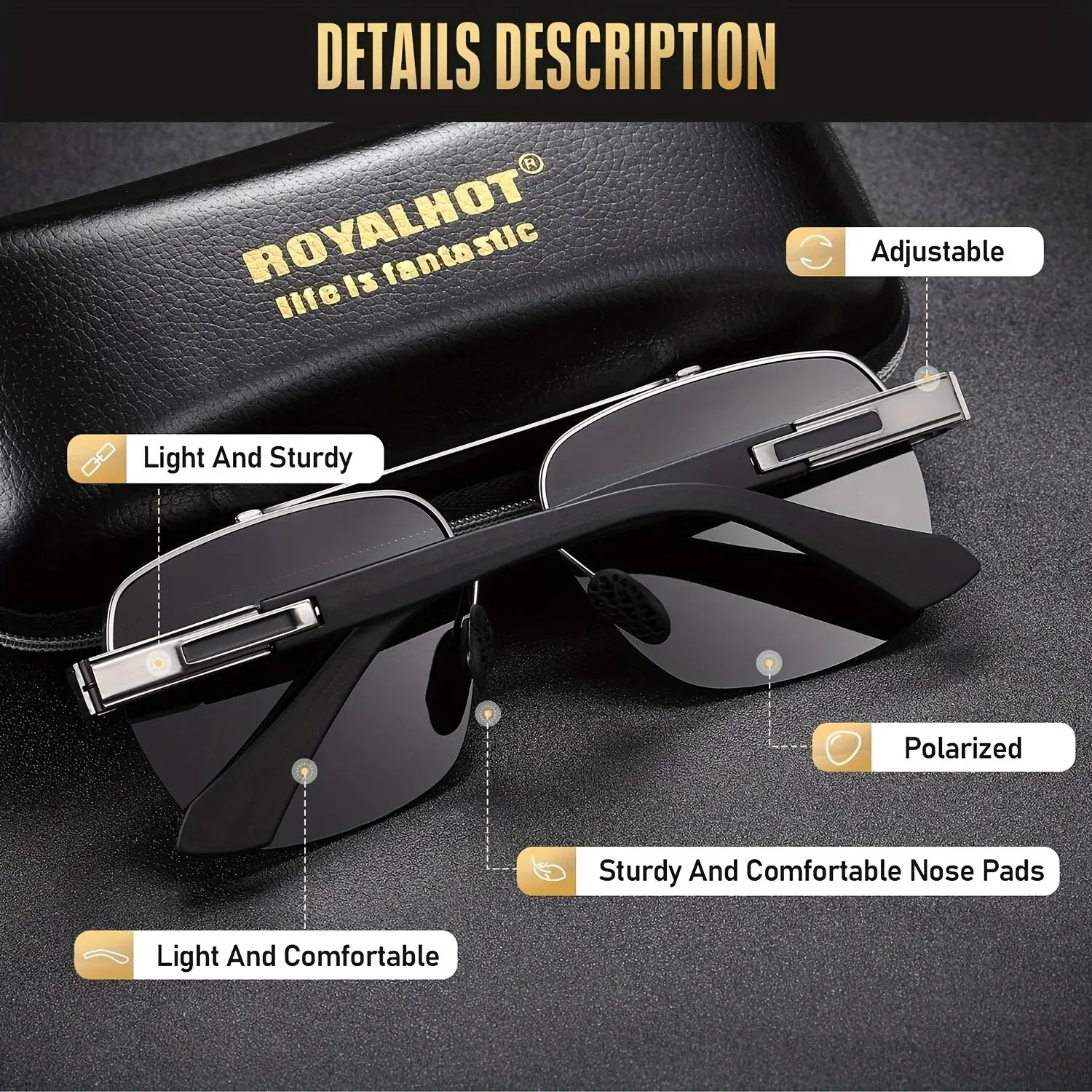 Lenses Color: Black - RoyalHot Unisex Polarized Classic Metal Oval Border Sunglasses Driving Sun Glasses,rh004