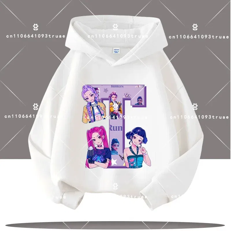Color: Lavender, Kid Size: 7 - K-pop Demon Hunters Letter A-Z 3-12 Year Old Children Hooded Sweatshirt Girls' Casual Shirt Boys' Sports Shirt Cartoon Print