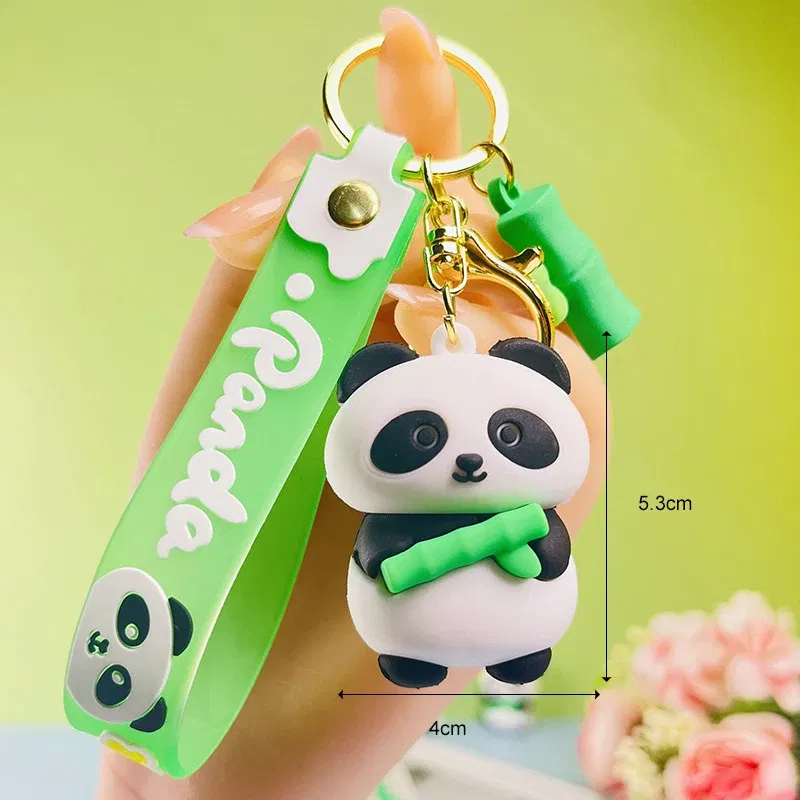 Color: WHITE - Cartoon Panda Keychain Silicone Animal Doll Pendant Keyring For Women Men Bag Charms Car Key Holder Accessories Couple Gift