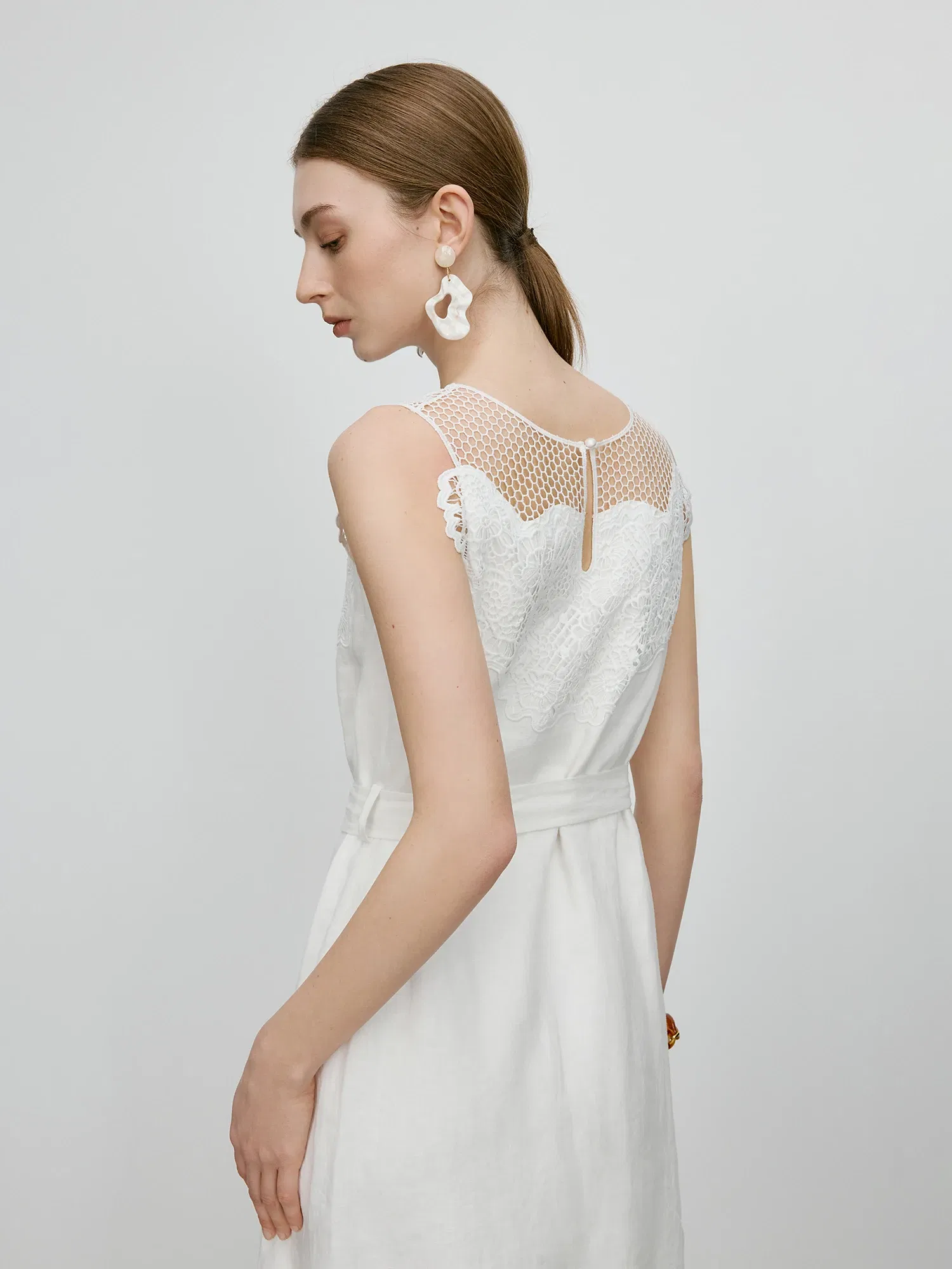 Color: WHITE, Size: L - FSLE【Premium Series?‘100% Linen Holiday Style Sleeveless White Long Dress Women Summer A-LINE Dress With Sashes 25FE12046