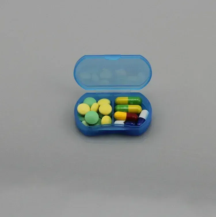 Color: Blue - 2-cell Mini Portable Small Pill Box Ultra-small Pill Box Plastic Storage Box Dustproof Storage Box