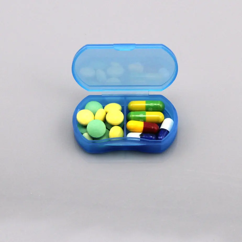 Color: Blue - 2-cell Mini Portable Small Pill Box Ultra-small Pill Box Plastic Storage Box Dustproof Storage Box