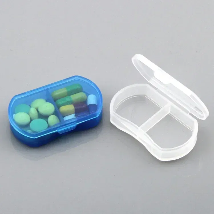 Color: Blue - 2-cell Mini Portable Small Pill Box Ultra-small Pill Box Plastic Storage Box Dustproof Storage Box