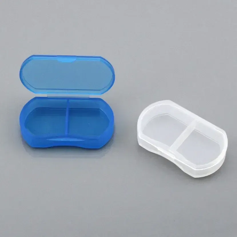 Color: Blue - 2-cell Mini Portable Small Pill Box Ultra-small Pill Box Plastic Storage Box Dustproof Storage Box