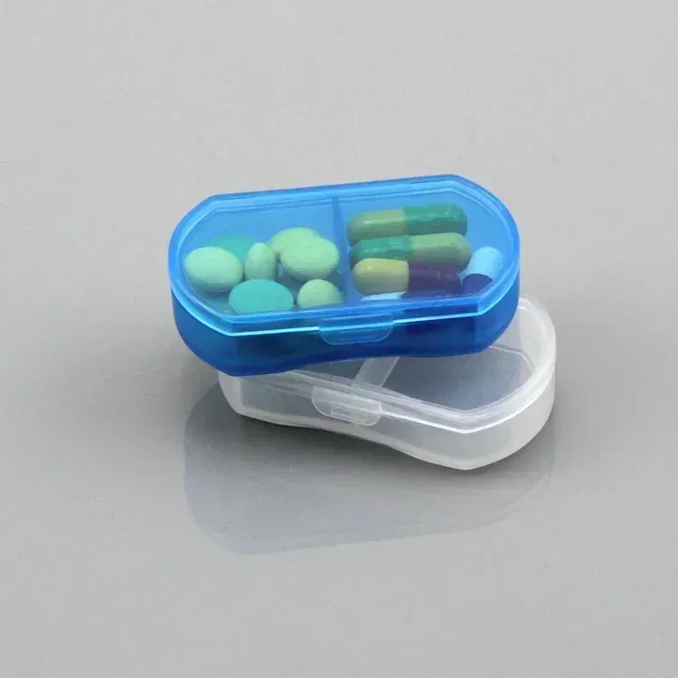 Color: Blue - 2-cell Mini Portable Small Pill Box Ultra-small Pill Box Plastic Storage Box Dustproof Storage Box