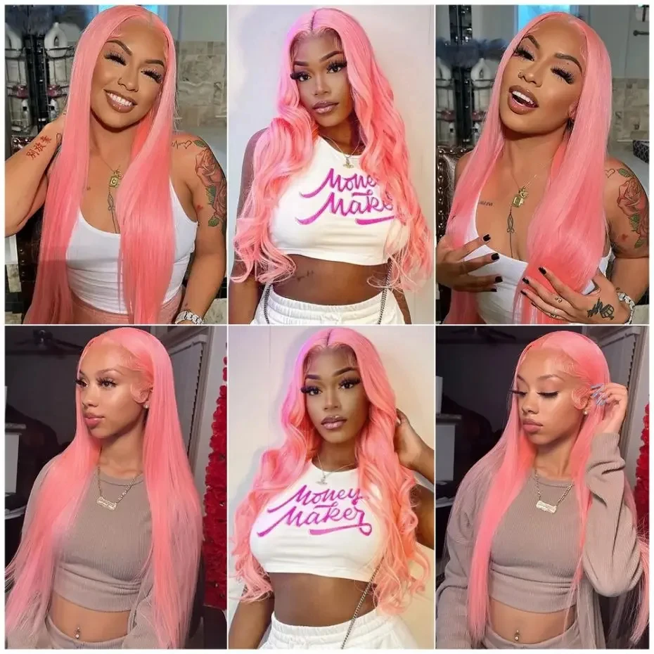 Stretched Length: 26inches, Hair Color: #6, Density: 200%, Ships From: CHINA - Bone Straight 13x6 HD Light Pink Lace Front Wigs 100% Human Hair For Women Brazilian 613 Color 13x4 Lace Frontal Wig Pre Plucked