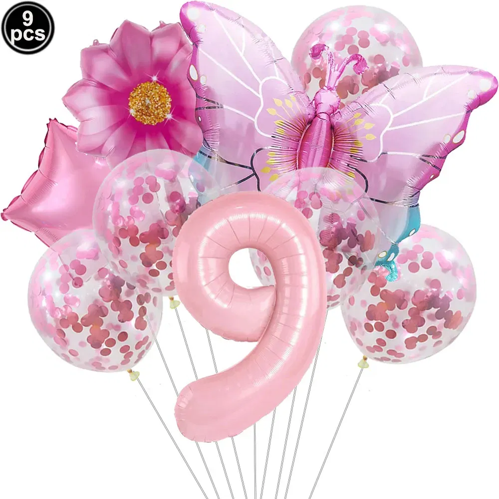 Color: DARK GRAY - Butterfly Balloon Set 32/40inch Number Balloon Princess Garden Decoration Girl Fairy Birthday Party Balloon