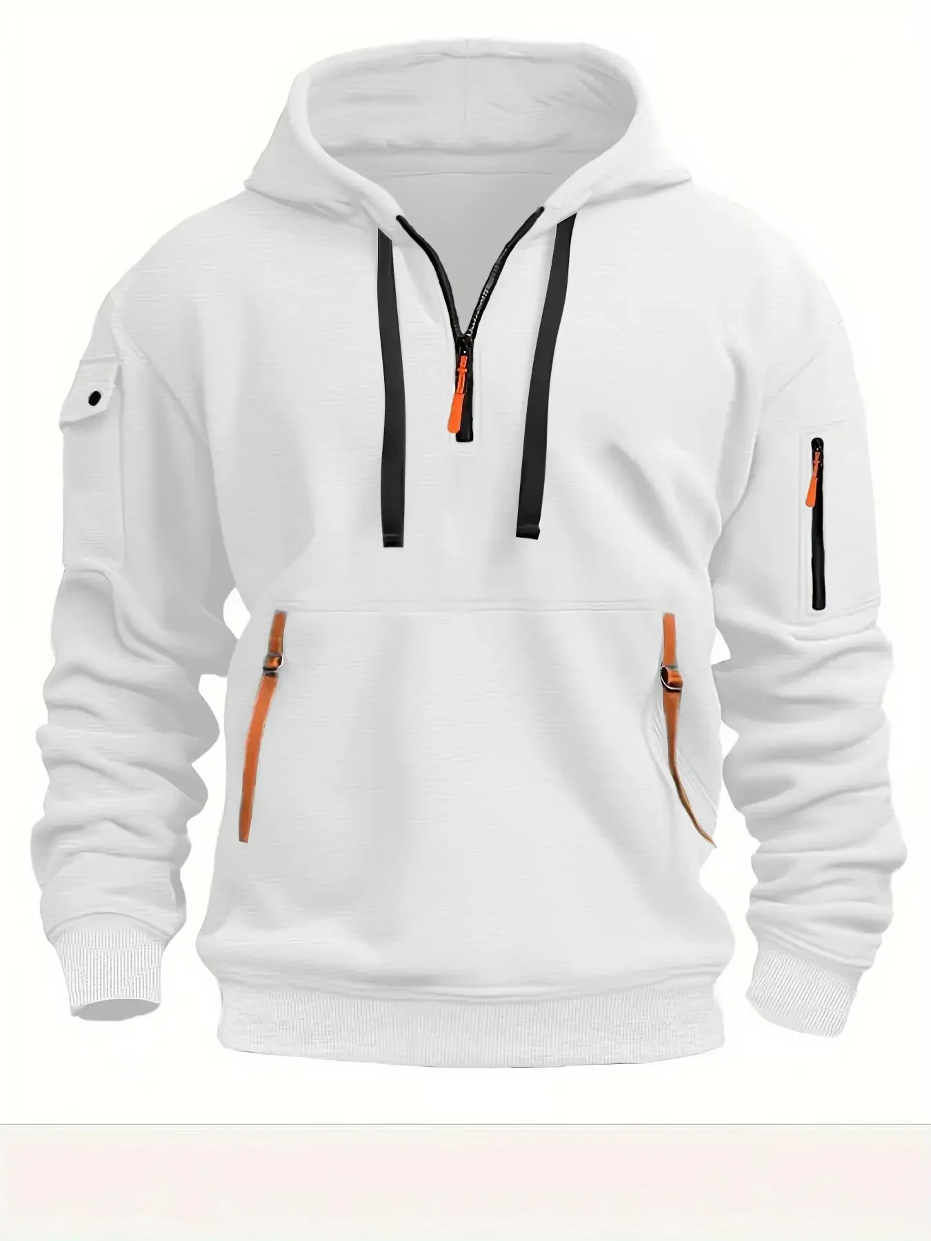 Color: Dark Grey, Size: L, Sale by Pack: Pack of 1, Ships From: CHINA - New hoodie men zipper multi pocket hoodie Spring Winter Fleece Warm Sweatshirt Fashion Streetwear Sports Hoody Solid Pullover
