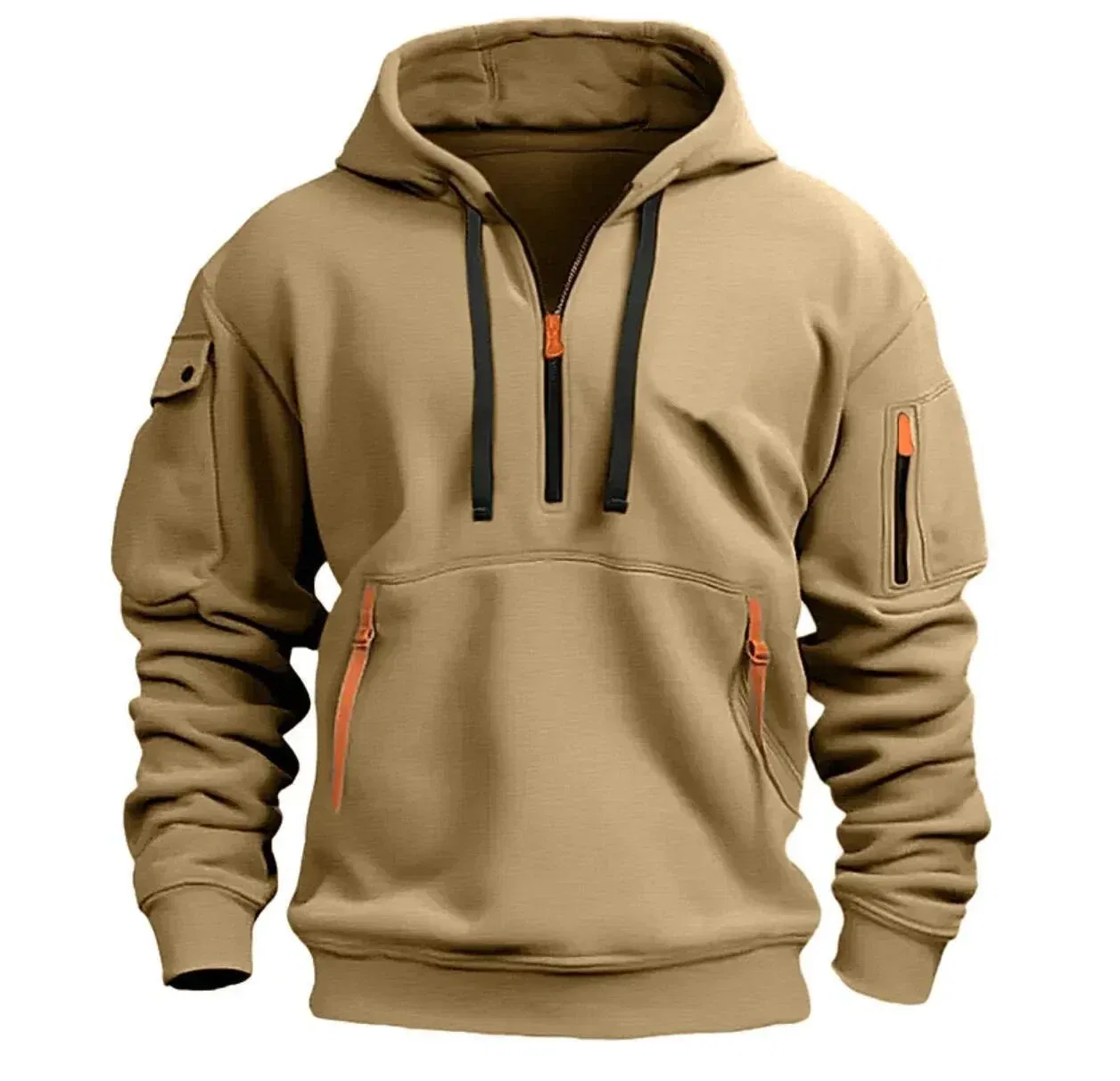 Color: Dark Grey, Size: L, Sale by Pack: Pack of 1, Ships From: CHINA - New hoodie men zipper multi pocket hoodie Spring  Winter Fleece Warm Sweatshirt Fashion Streetwear Sports Hoody Solid Pullover