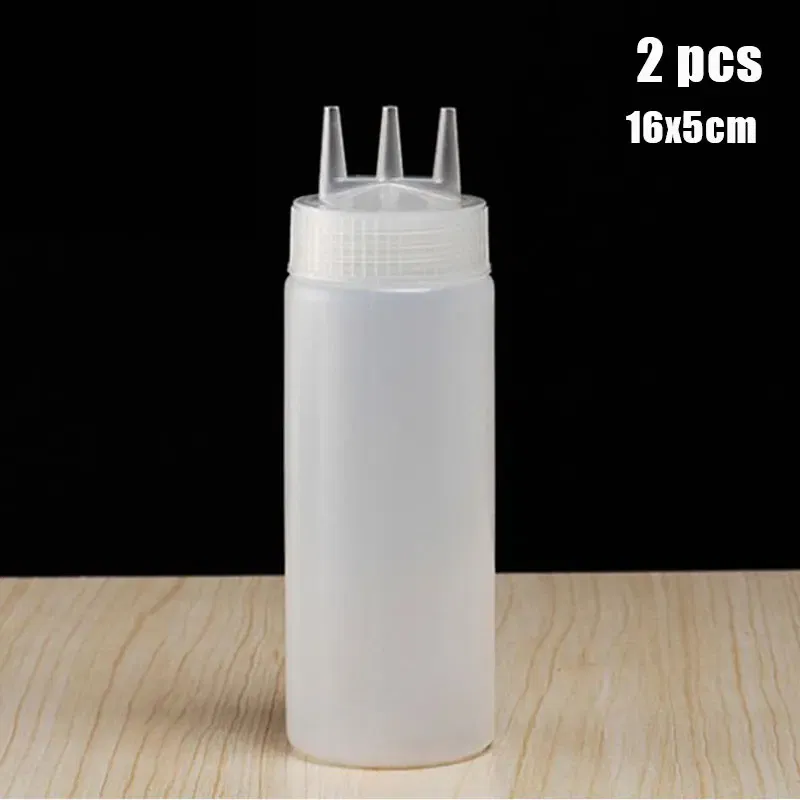 Color: Dull - 3 Holes 800ML Twist Cap Squeeze Bottle Food Grade Plastic Ketchup Mustard Mayo Sauces Olive Oil Bottles Kitchen Gadgets