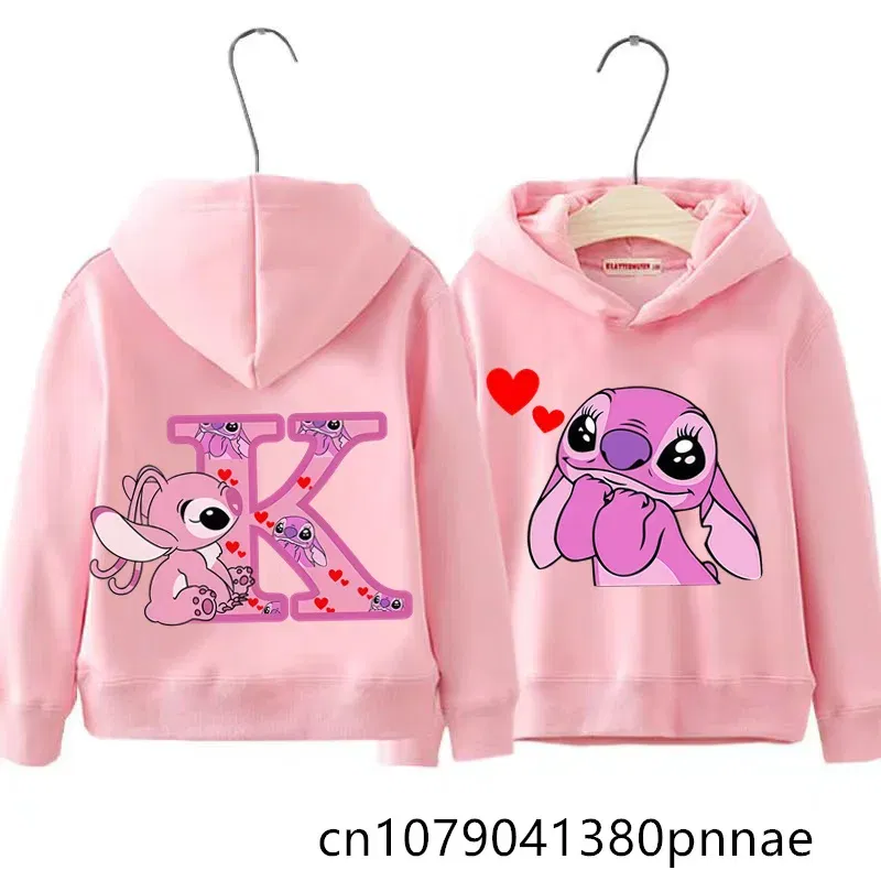 Color: Khaki, Kid Size: 18M - Girls Boys Lilo and Stitch Sportswear Hoodies Casual Fashion Sweatshirts Angel Letter AZ Anime Autumn/Winter Hoodie Kids Hoodies