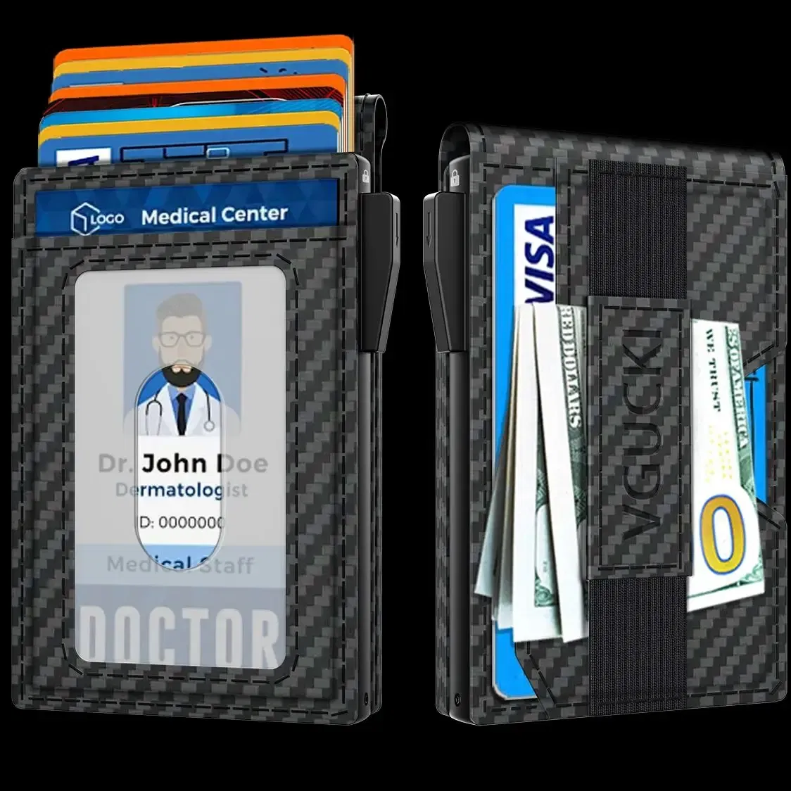 Color: black - Mens Minimalist Wallet 9-13 Cards, Slim Compact Wallet with Cash strap & ID Window, RFID Blocking Smart Pop Up Card Wallet